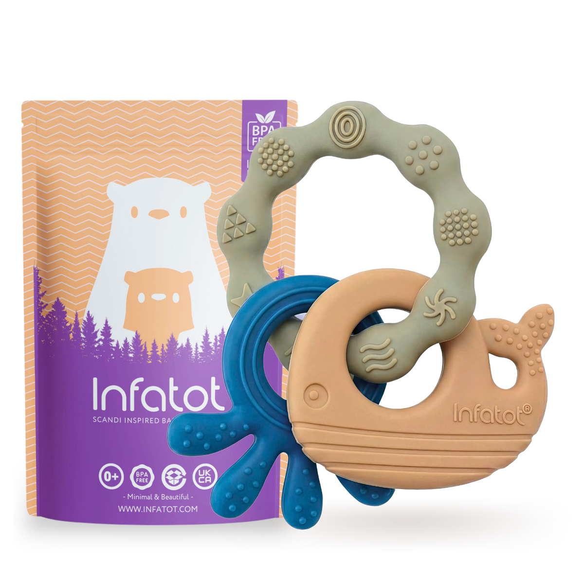 Cobalt and Beige MultiTexture Sea Teether with Infatot packaging