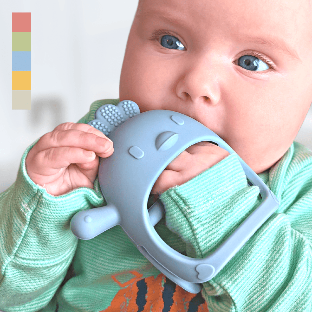Infatot Chicken Teething Mitten in blue
