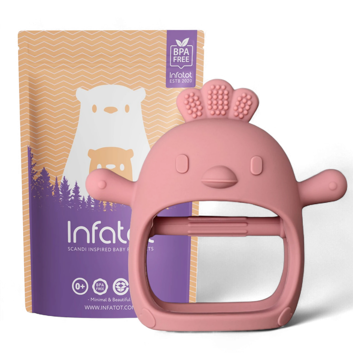 Infatot Chicken Teething Mitten in plum