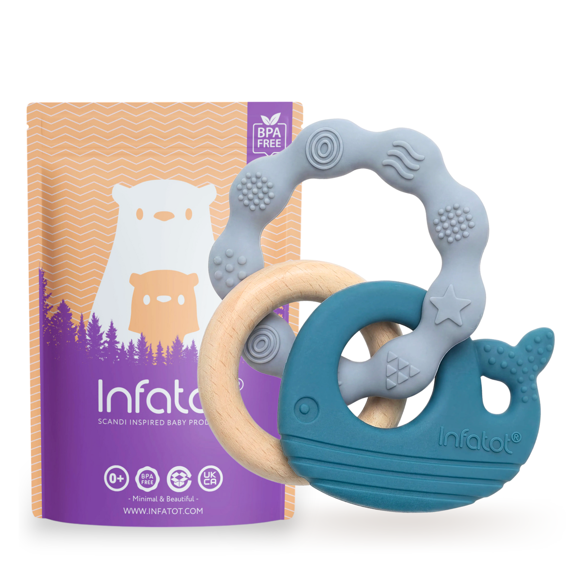 Blue and Navy MultiTexture Sea Teether with Infatot packaging