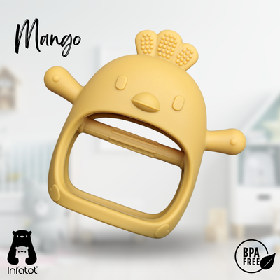 Infatot Chicken Teething Mitten in Yellow (Mango) silicone, single mitten, BPA free