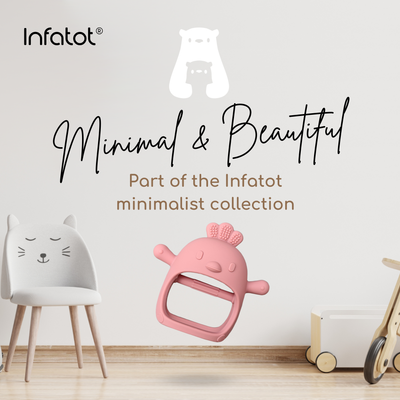 Infatot Chicken Teething Mitten in Plum in a minimalist nursery - part of the Infatot minimalist collection