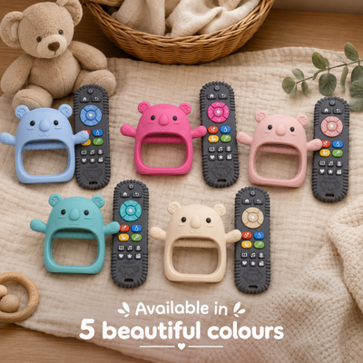Koda Koala mitten and remote teether pairs in Blue, Pink, Plum, Teal and Cream