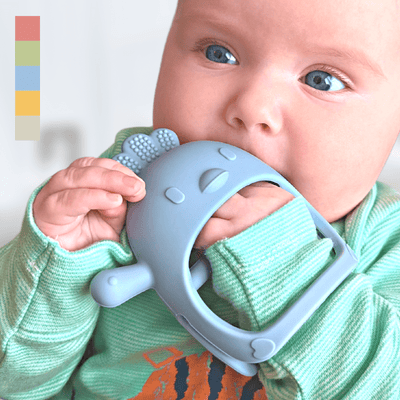 Infatot Chicken Teething Mitten in blue