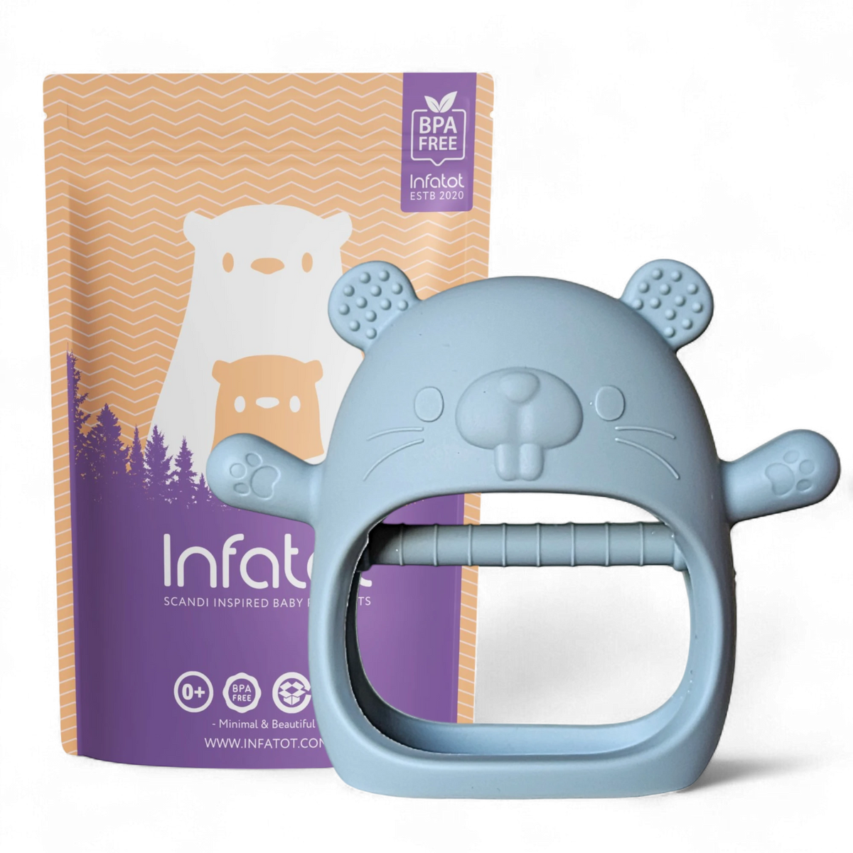 Infatot Chipmunk Teething Mitten in blue