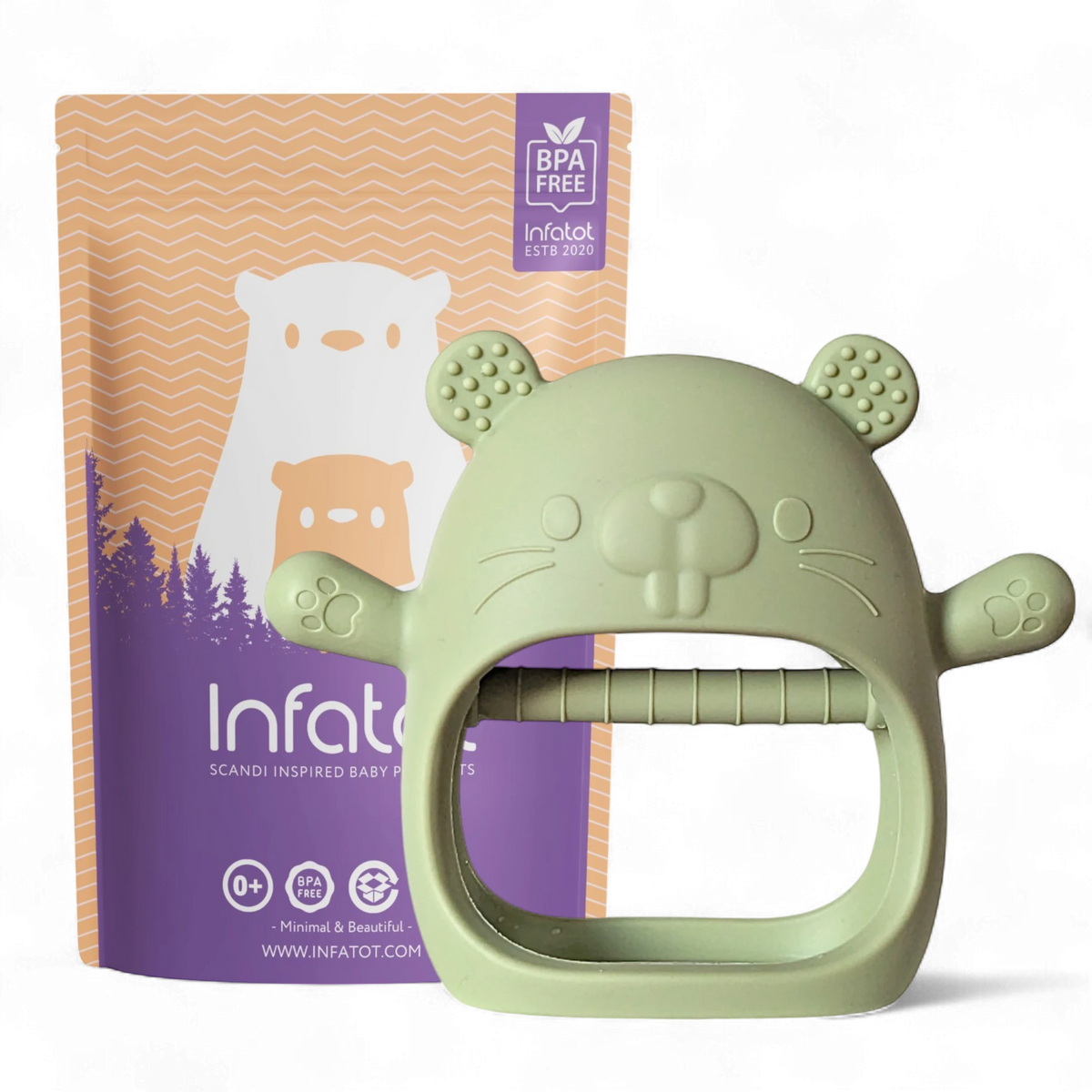 Infatot Chipmunk Teething Mitten in olive
