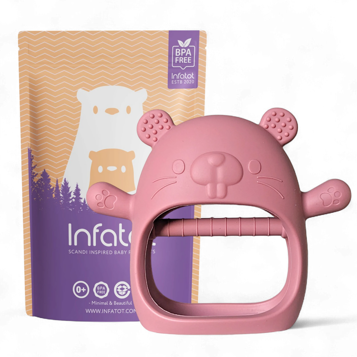 Infatot Chipmunk Teething Mitten in plum